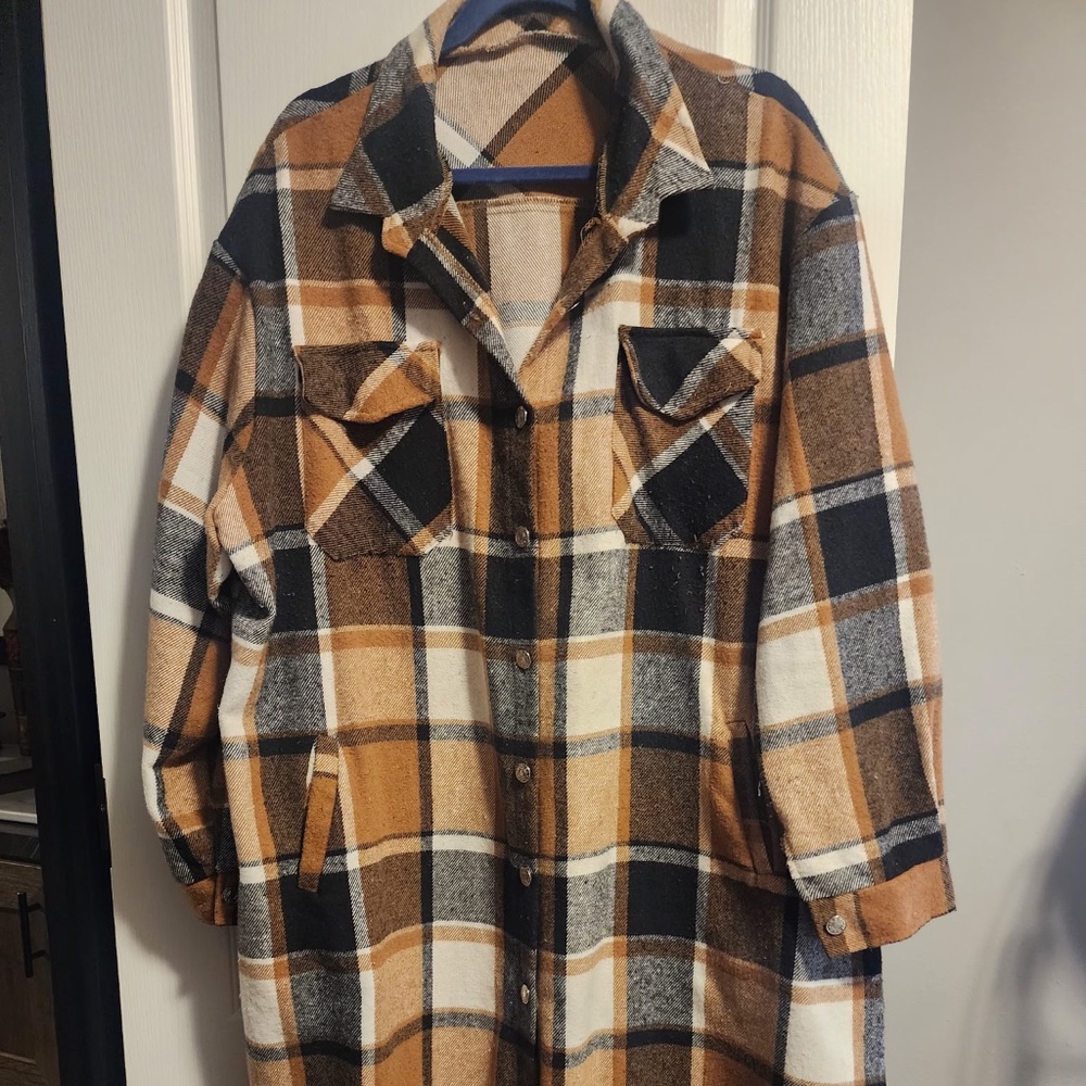 Plaid Flannel Long Jacket - image 1